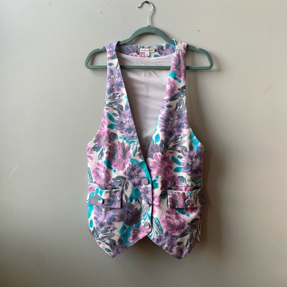 For love & lemons Tamara Vest 80s XL floral purple teal
